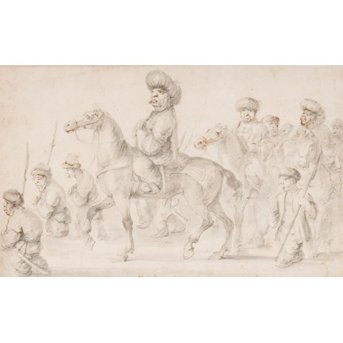 Oriental Horsemen in Procession, Escorted by Dwarves with Pikes